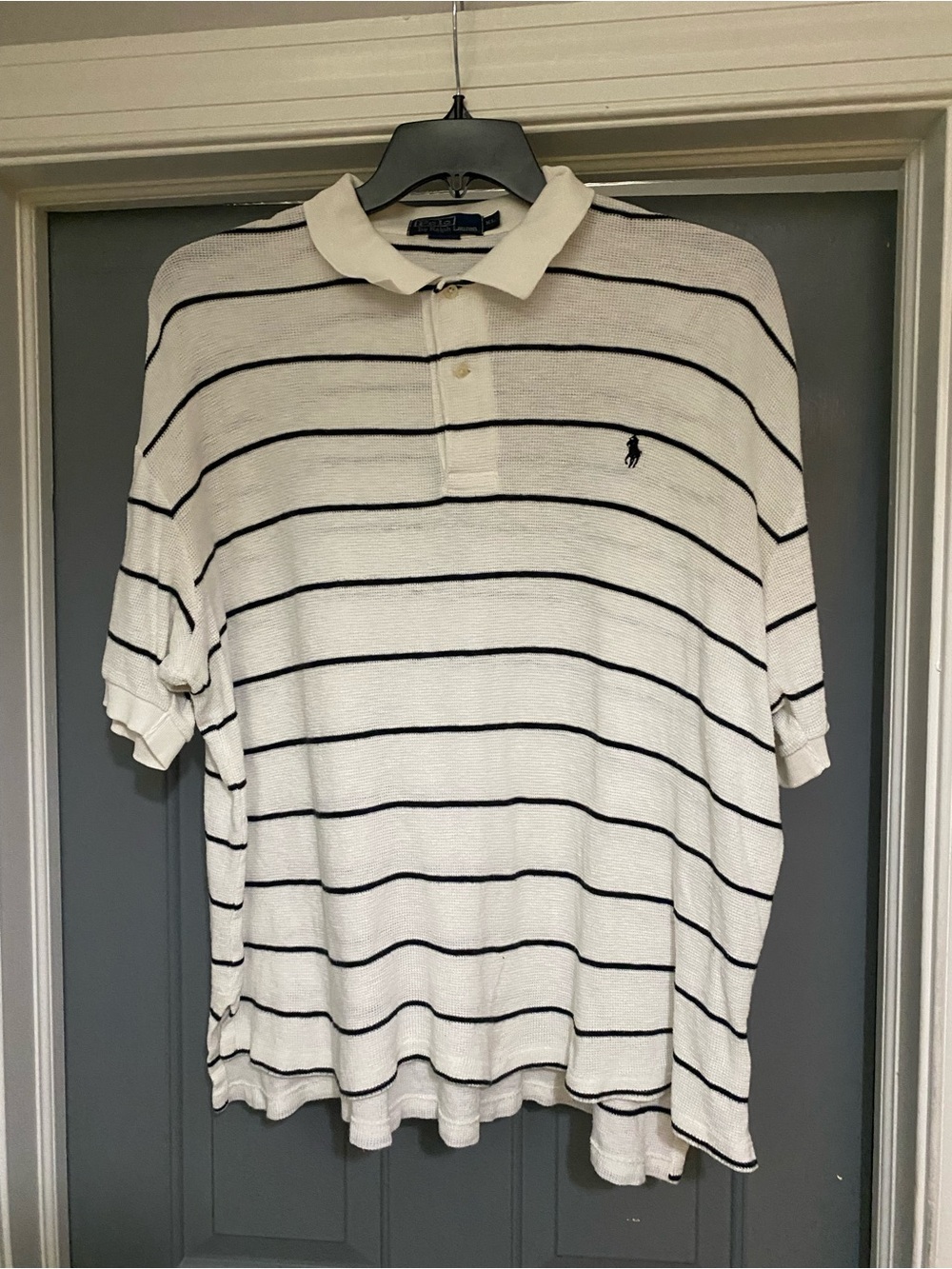 Ralph Lauren White Polo with Black Horizontal Stripes